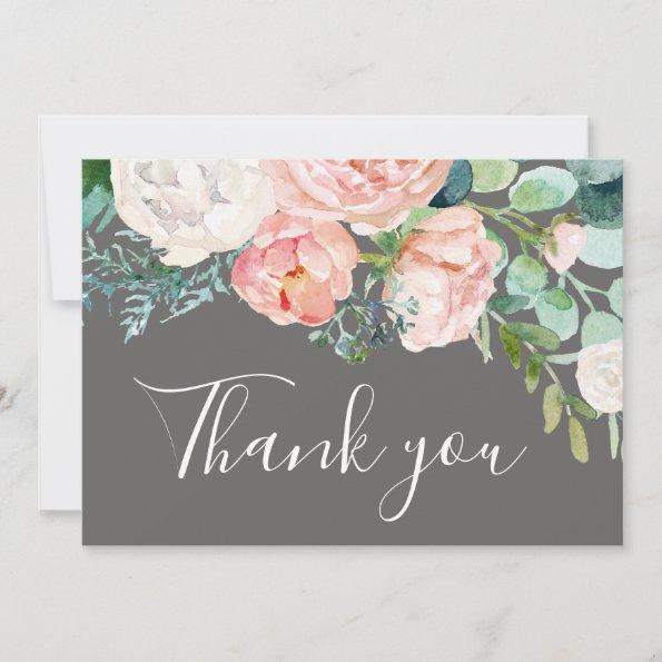 Romantic Peony Flowers | Gray Thank You Invitations