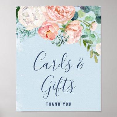 Romantic Peony Flowers | Light Blue Invitations & Gifts Poster