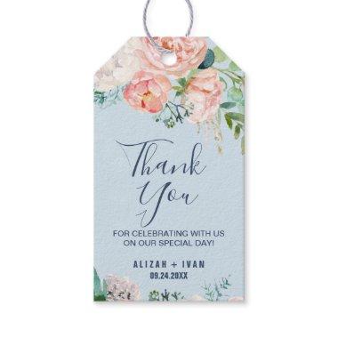 Romantic Peony Flowers Light Blue Thank You Favor Gift Tags