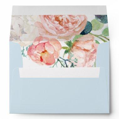 Romantic Peony Flowers | Light Blue Wedding Envelope