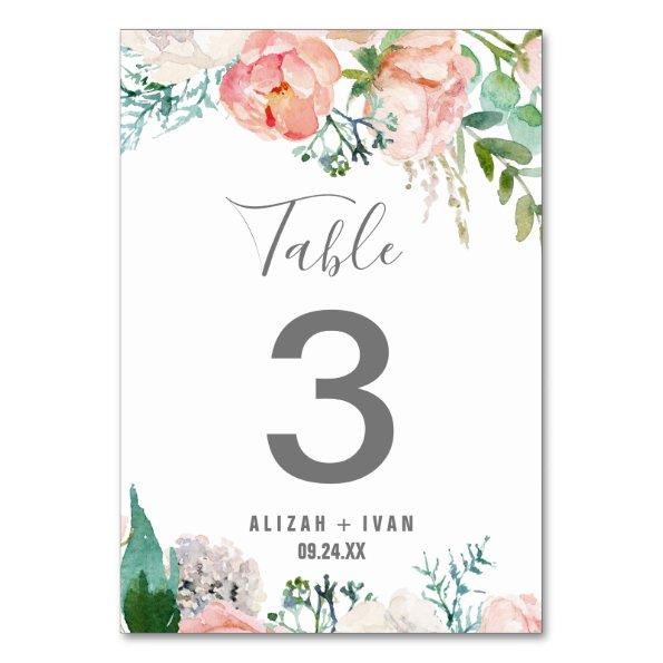Romantic Peony Flowers Table Number
