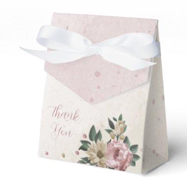 romantic pink and champagne flowers wedding favor boxes