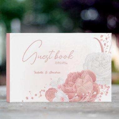 romantic pink and white flowers botanical wedding guest book