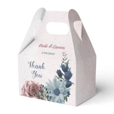 Romantic pink blue flowers greenery wedding favor boxes