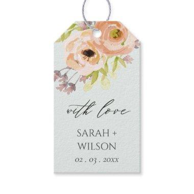 ROMANTIC PINK, BLUE WATERCOLOUR FLORAL MONOGRAM GIFT TAGS