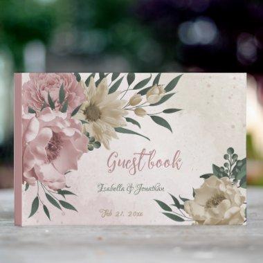 romantic pink & champagne flowers wedding guest book