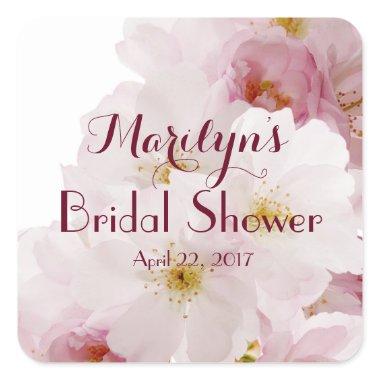 Romantic Pink Cherry Blossoms  Custom Square Sticker