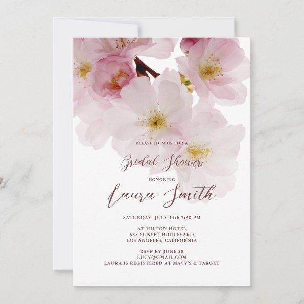 Romantic Pink Cherry Blossoms Bridal Shower Invita Invitations