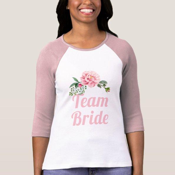 Romantic Pink Floral Team Bride Bachelorette Party T-Shirt