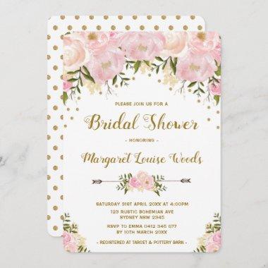 Romantic Pink & Gold Floral Bridal Shower Invite