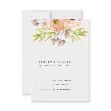 ROMANTIC PINK PEACH BLUSH OFF WHITE FLORAL RSVP