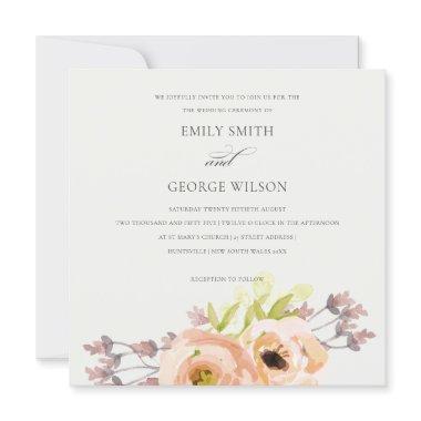 ROMANTIC PINK PEACH BLUSH OFF WHITE FLORAL WEDDING Invitations