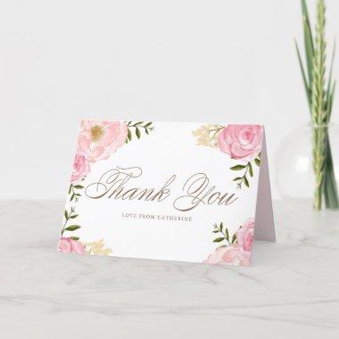 Romantic Pink Watercolor Peonies and Roses Wedding Thank You Invitations