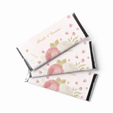 Romantic pink white & gold floral wedding hershey bar favors