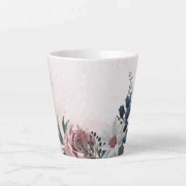 Romantic pink white navy flowers greenery latte mug