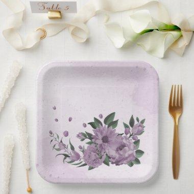 romantic purple flowers botanical paper plates