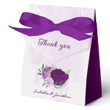 Romantic purple flowers greenery favor boxes