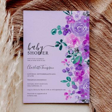 Romantic purple flowers lavender baby shower Invitations