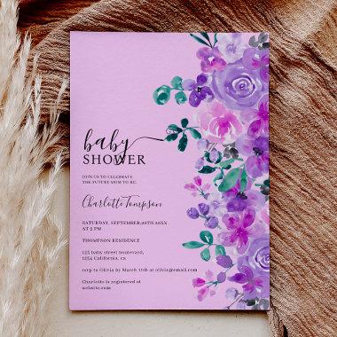 Romantic purple flowers lavender baby shower Invitations