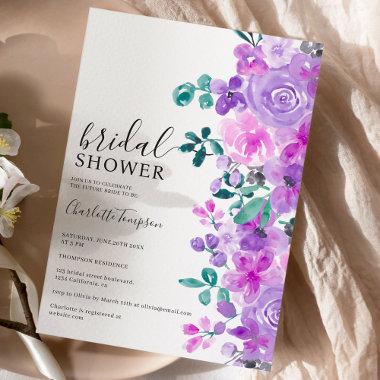Romantic purple flowers lavender bridal shower Invitations