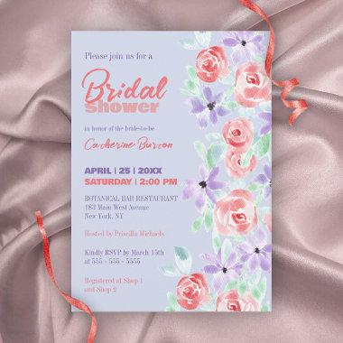 Romantic Purple Lavender and Red Bridal Shower Invitations