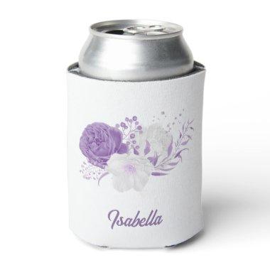 Romantic purple & white floral botanical wedding can cooler