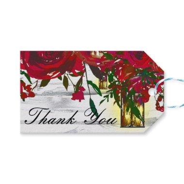 Romantic Red Watercolor Roses & Lantern Wedding Gift Tags