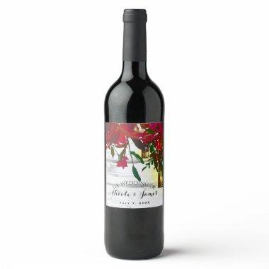 Romantic Red Watercolor Roses Lantern Wedding Wine Wine Label