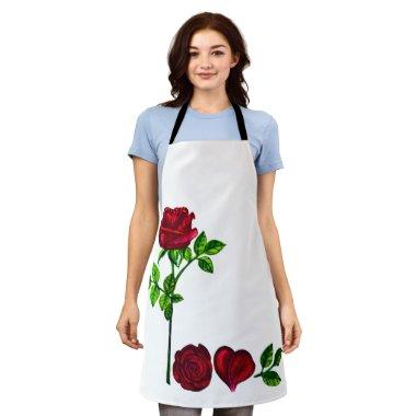 Romantic Rose Art Apron –Hand-Painted LOVE Design