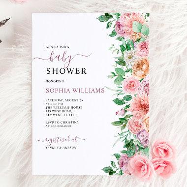 Romantic Rose Flowers Baby Shower Invitations