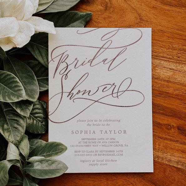 Romantic Rose Gold Calligraphy Bridal Shower Invitations