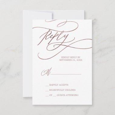 Romantic Rose Gold Calligraphy Simple RSVP Card
