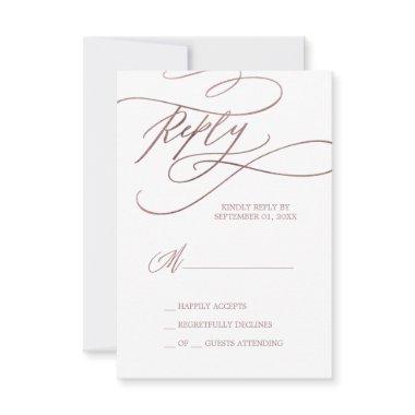 Romantic Rose Gold Calligraphy Simple RSVP Card