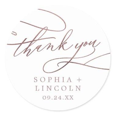 Romantic Rose Gold Calligraphy Thank You Favor Classic Round Sticker