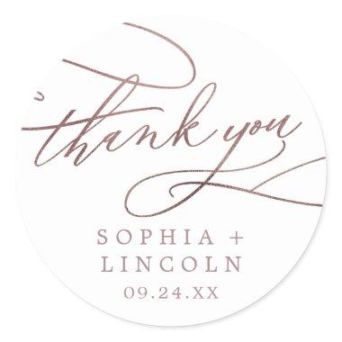 Romantic Rose Gold Calligraphy Thank You Favor Classic Round Sticker