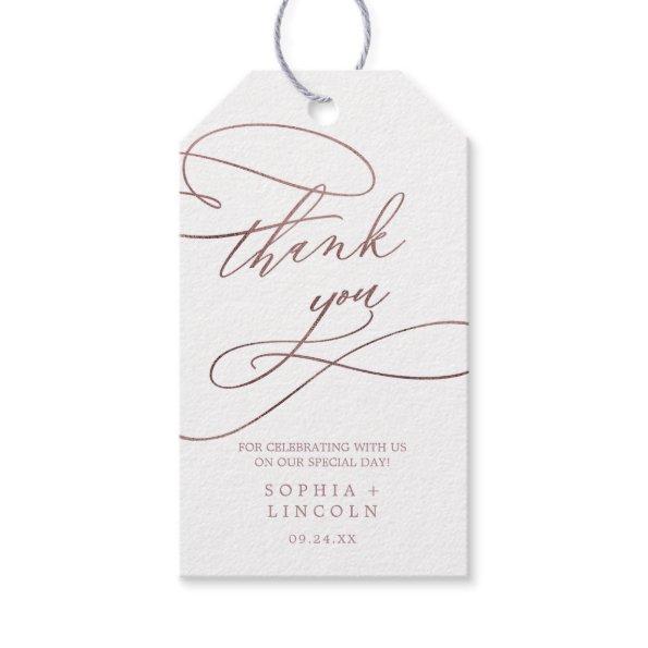 Romantic Rose Gold Calligraphy Thank You Favor Gift Tags
