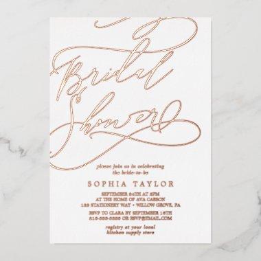 Romantic Rose Gold Foil Calligraphy Bridal Shower Foil Invitations