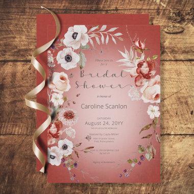 Romantic Rose Red Floral Bridal Shower Invitations