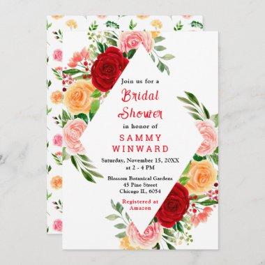 Romantic Roses Floral Bridal Shower Invitations