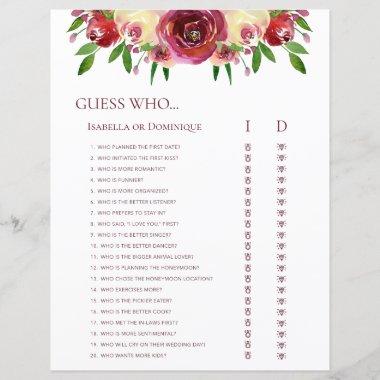 Romantic Roses Guess Who Wedding Word Search Games