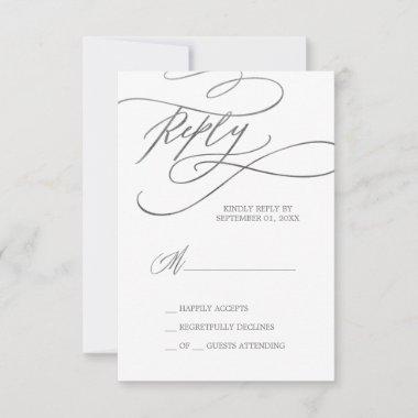Romantic Silver Calligraphy Simple RSVP Card