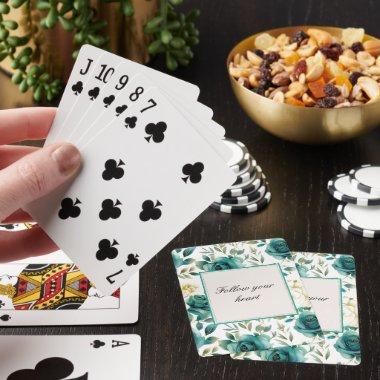 Romantic Teal Cream Rose Floral  Poker