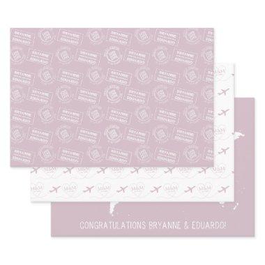 Romantic Travel Theme Passport Stamp Airplane Map Wrapping Paper Sheets