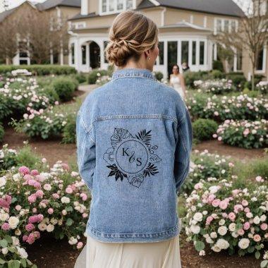 Romantic Tropical Greenery Wedding Logo Denim Jacket