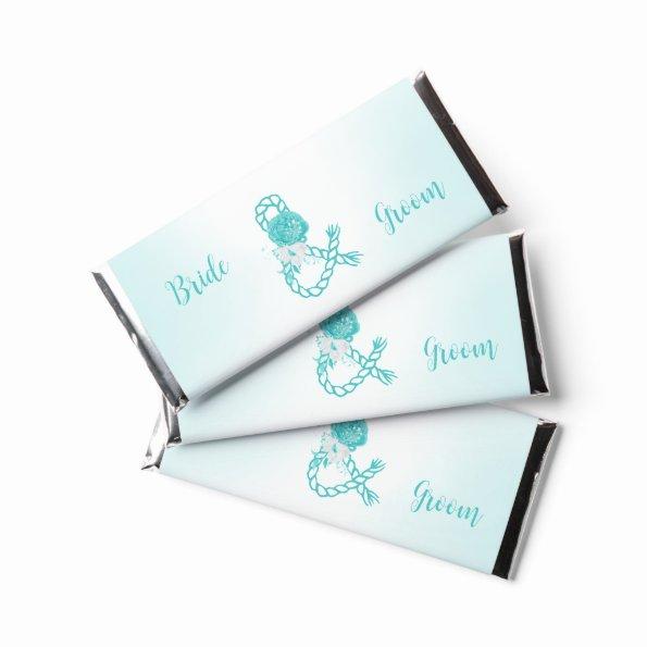 romantic turquoise flowers wedding hershey bar favors