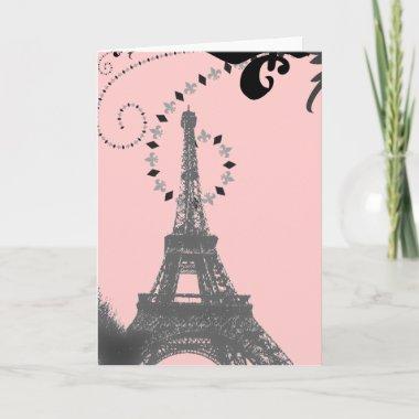 Romantic Vintage eiffel tower Paris Wedding Thank You Invitations