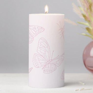 Romantic Vintage Pink Butterfly Pillar Candle
