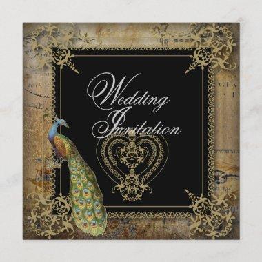 romantic vintage turquoise teal peacock wedding Invitations