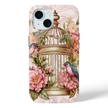 Romantic Vintage Watercolor Floral Birdcage iPhone 15 Case