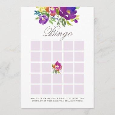 Romantic Violet Floral Bridal Shower Bingo Game Invitations